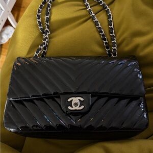Chanel Black Chevron Shoulder Bag